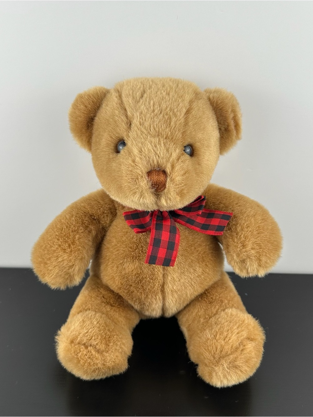 Gund 1993 Vintage RARE Brown Teddy Bear 9” Red Plaid Gingham Bow Plush